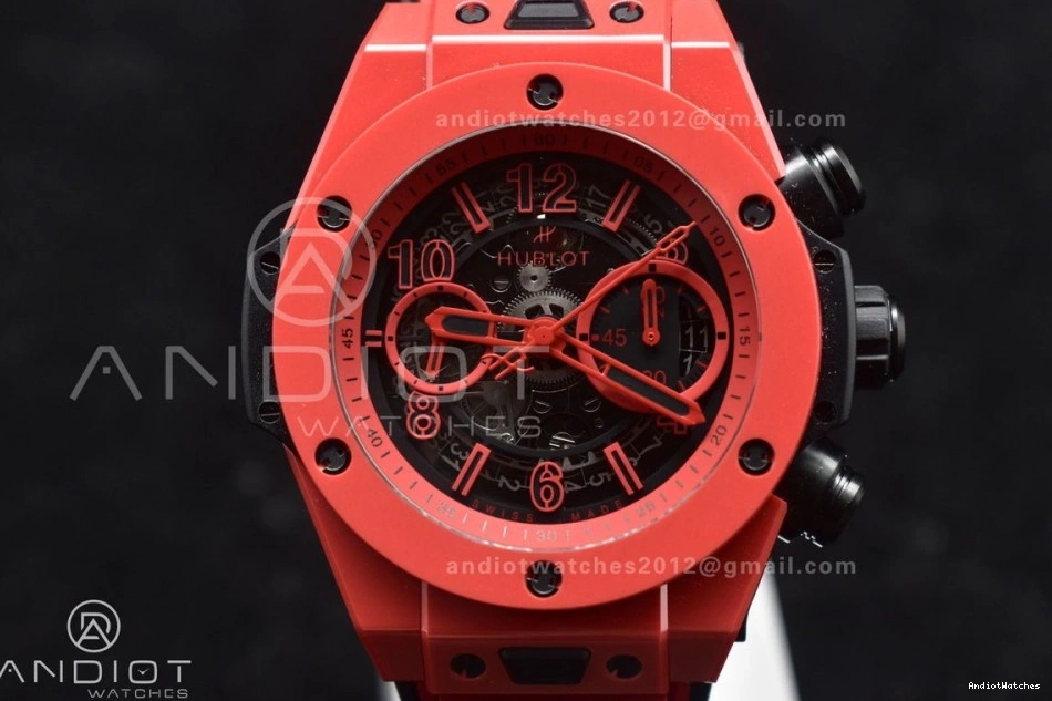 ComfortFit Skeleton 1:1 388 A Red Unico Dial Ceramic Big on Bang Best Rubber BBF Magic Edition Strap Red 0411
